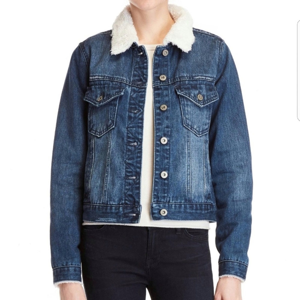 C&C California Faux Shearling Collar Denim Jacket - Picture 2 of 7